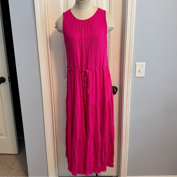 Banana Republic Medium Hot Pink Sleeveless Tiered Maxi DRESS Casual Party Beach - Picture 1 of 6